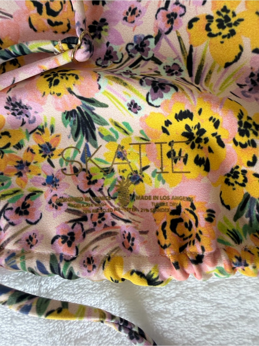 Skatie Pink Floral Triangle Bikini Set with Yellow Flowers - Picture 4 of 4